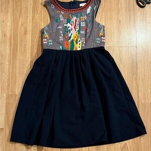 EUC Freeway Anthropologie Embroidery Sleeveless A-Line Dress - Blue/Gray - S